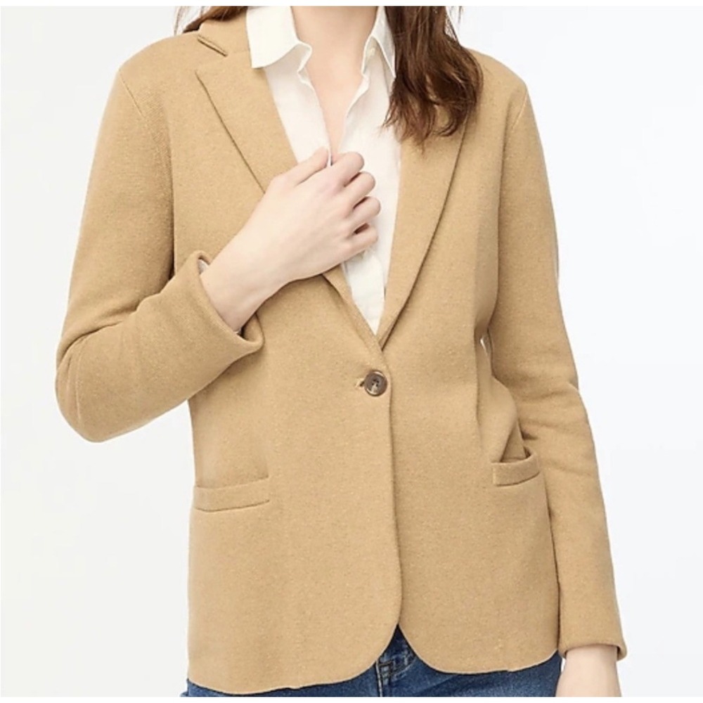 J.Crew Women's Cecile Camel Beige Cotton Sweater Coat Blazer Size M Pockets